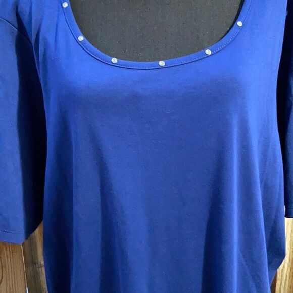 Quaker Factory top cold shoulder blue short sleeve beading plus Sz 3X - Picture 6 of 6